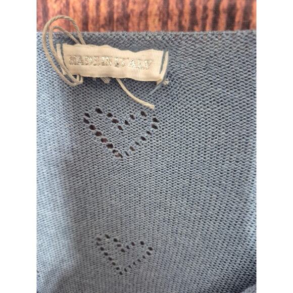 Made In Italy Women Sweater Blue Heart Knit Pullover Viscose Blend Stretch Vneck - Picture 6 of 6
